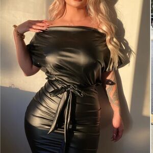 Fashion Nova Off the Shoulder Faux Leather dress Sz 1X